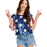 Women's Sequined Stars and Stripes Cropped Tee