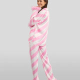 Women's Pink Candy Cane Satin Feather Pajama Set