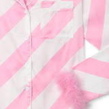 Women's Pink Candy Cane Satin Feather Pajama Set
