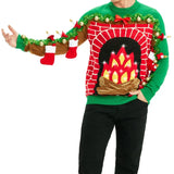 Men's Festive Fireplace Light Up Ugly Christmas Sweater