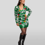 Women's Tangled Pom Pom Sequin V Neck Dress