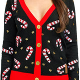Women's Sequin Candy Cane Cardigan Sweater
