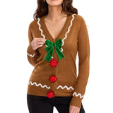 Women's Gingerbread Man Ugly Christmas Cardigan Sweater