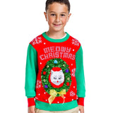 Boy's Cat in Wreath Ugly Christmas Sweater