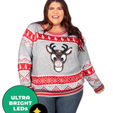 Women's Sequin Rudolph Light Up Plus Size Ugly Christmas Sweater