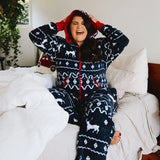 Women's Blue Reindeer Plus Size Jumpsuit