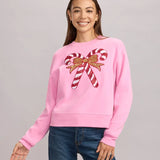 Women's Pink Sequin Candy Cane Sweatshirt