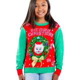 Girl's Cat in Wreath Ugly Christmas Sweater