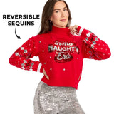 Women's Nice Era Turtleneck Cropped Reversible Sequin Christmas Sweater