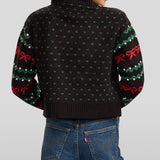 Women's Cozy Knit Rudolph Wreath Cropped Christmas Sweater