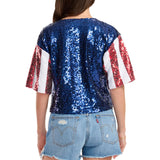 Women's Sequined Stars and Stripes Cropped Tee