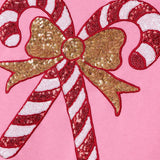 Women's Pink Sequin Candy Cane Sweatshirt