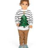 Toddler Boy's White Striped Tree Sweater