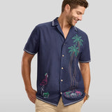 Men's Festive Flamingo Linen Cabana Shirt