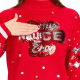 Women's Nice Era Turtleneck Cropped Reversible Sequin Christmas Sweater