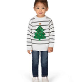 Toddler Girl's White Striped Tree Sweater