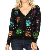 Women's Sequin Snowfall Ugly Christmas Cardigan Sweater