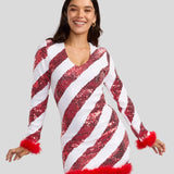 Women's Candy Cane Lane Sequin V Neck Dress