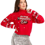 Women's Nice Era Turtleneck Cropped Reversible Sequin Christmas Sweater