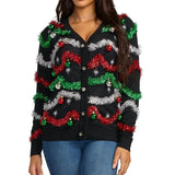 Women's Midnight Garland Light Up Christmas Cardigan Sweater