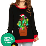 Women's Cactus Tree Light Up Ugly Christmas Sweater