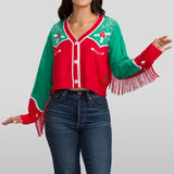 Women's Christmas Cowgirl Cropped Cardigan Sweater