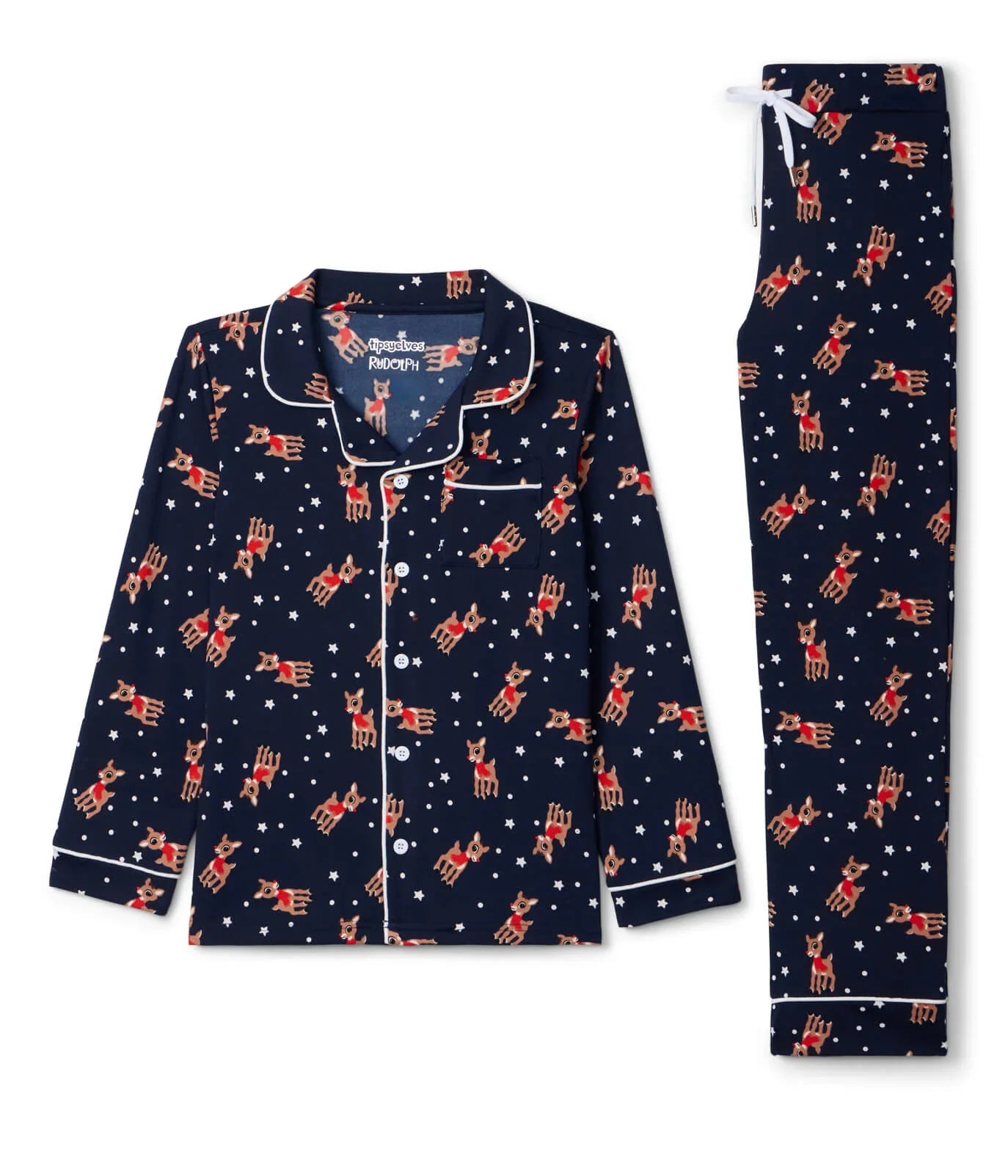 Girl's Rudolph Lapel Pajama Set