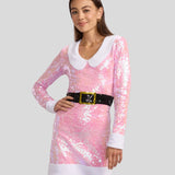 Women's Pink Elf Sequin V Neck Dress