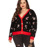 Women's Sequin Candy Cane Plus Size Cardigan Sweater