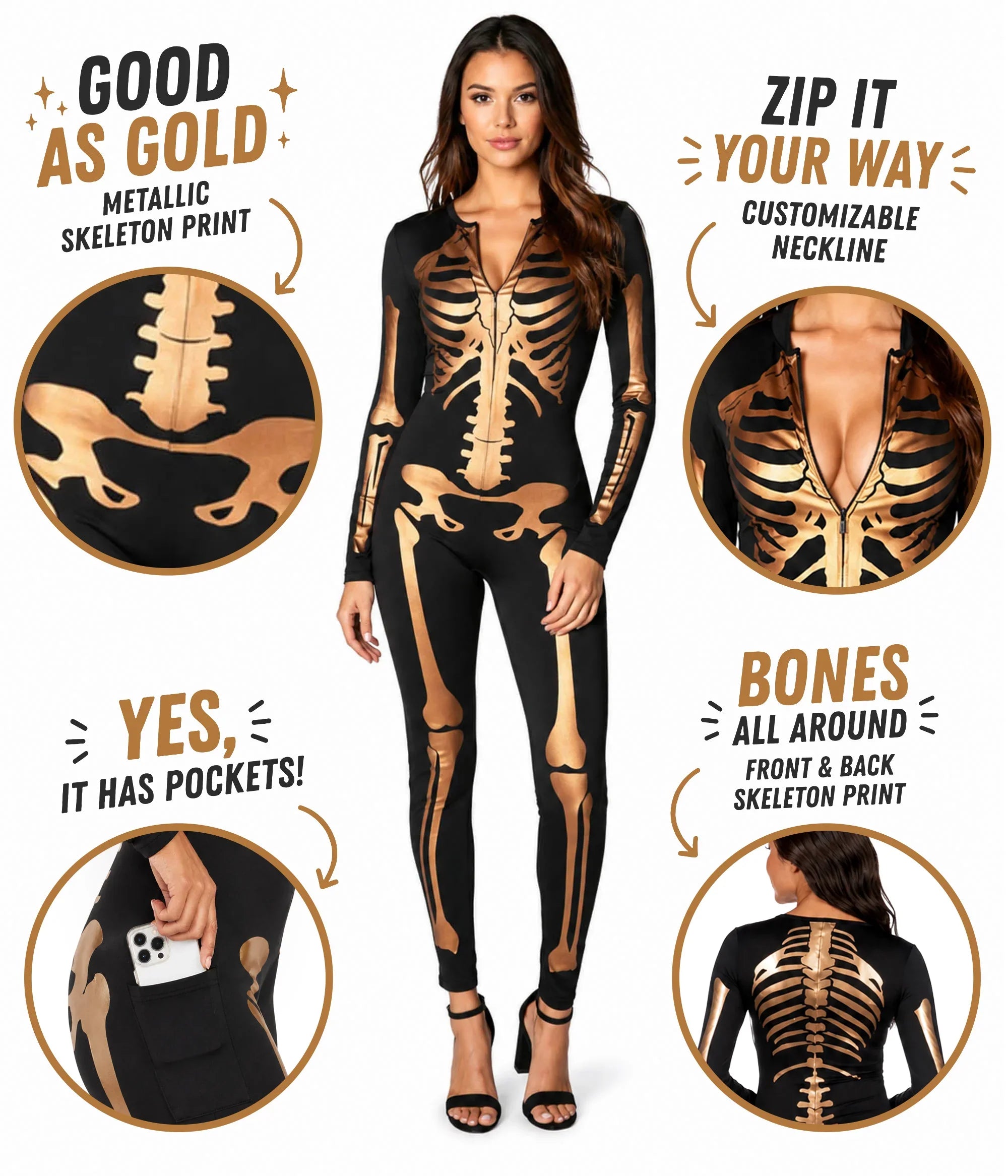Bronze Skeleton Bodysuit Costume