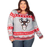 Women's Sequin Rudolph Light Up Plus Size Ugly Christmas Sweater