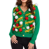 Women's Pom Party Ugly Christmas Cardigan Sweater